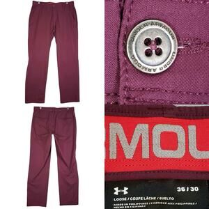 Under Armour Golf Pants Mens Size 36x30 Purple Wine Performance Straight